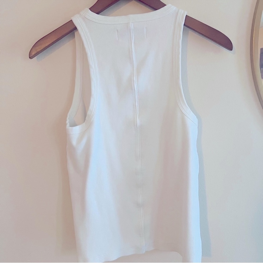 Women's White Ribbed Tank Top - Classic Crewneck - Picture 6 of 7